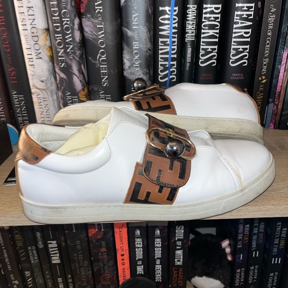 Fendi FF Monogram Leather Buckle Strap Low Sneakers - Picture 1 of 11